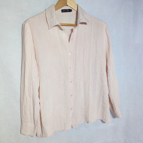 Amaryllis Women's Sz L Light Pink Linen Blend Button Down Shirt - Picture 2 of 6